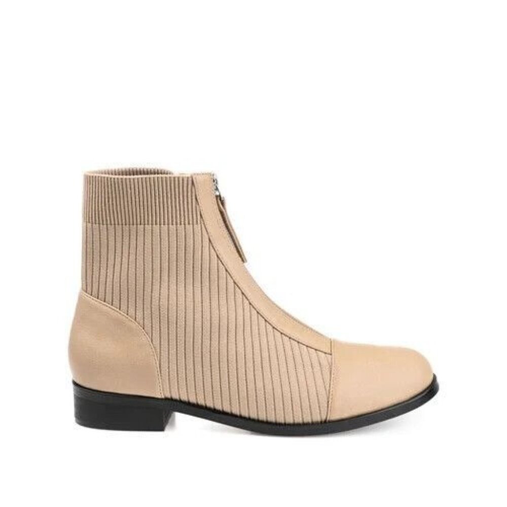 Journee Collection Women's Bexlie Front Zip Knit Ankle Booties Tan Size US 6.5
